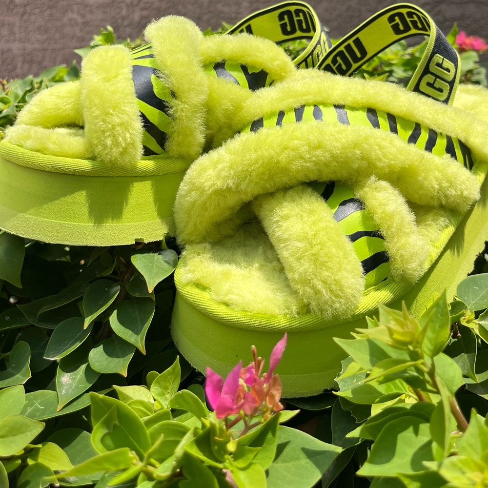UGG Lime Green Fluffy Platform Sandals